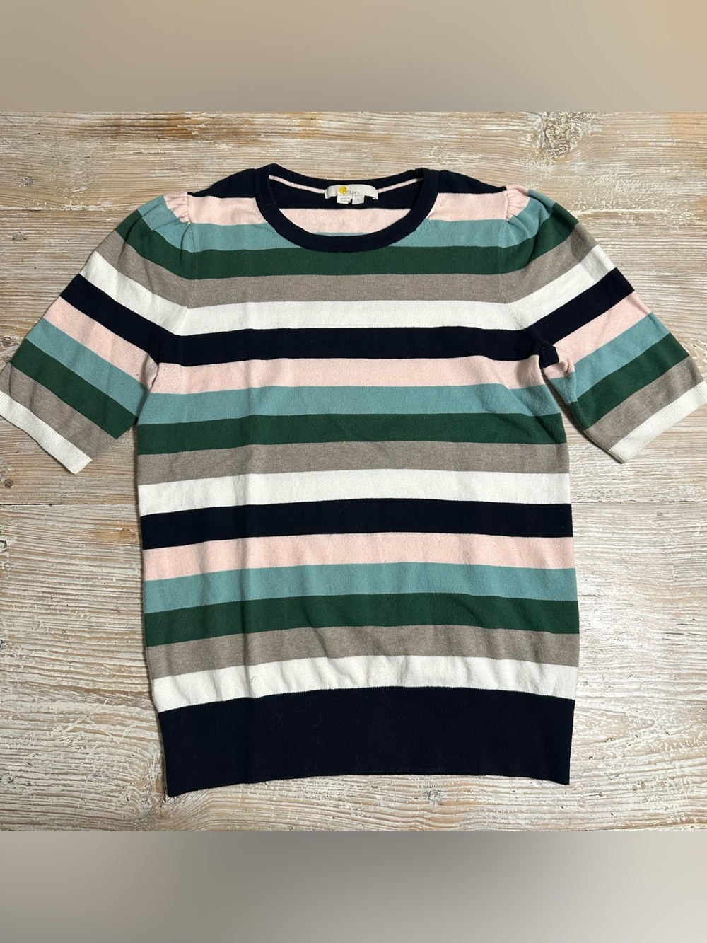BODEN COTTON STRIPED KNITTED LEAF MULTI SWEATER TOP SZ S - Picture 5 of 11
